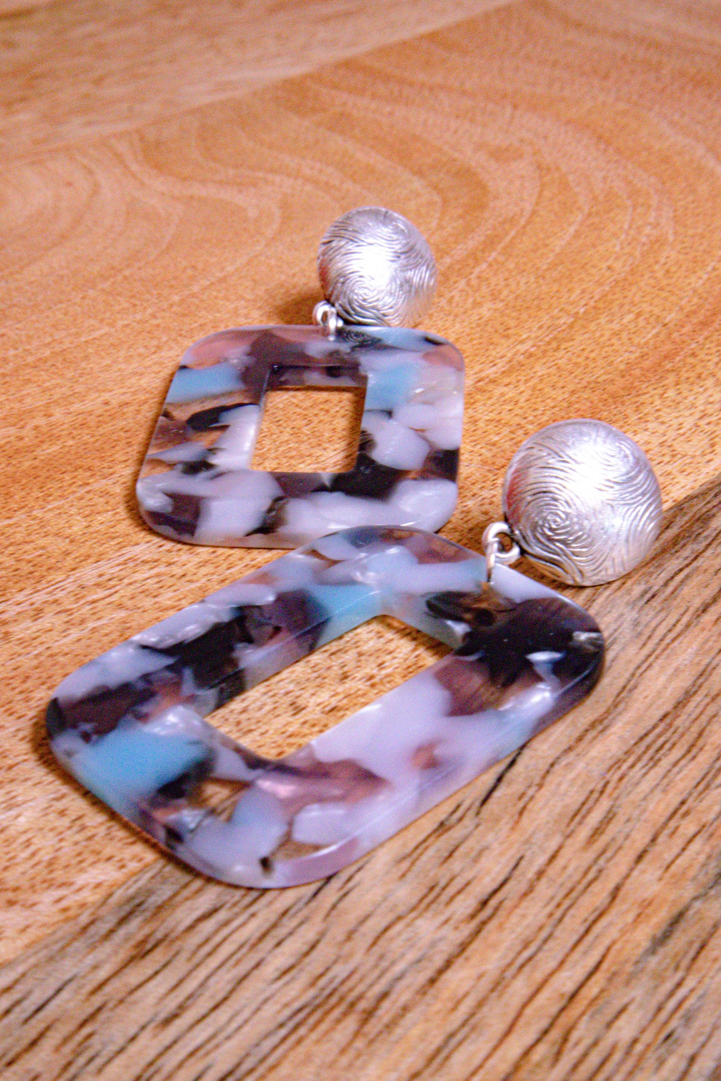 Earrings by FeSendra | acetate + silver-plated stud | blue and white