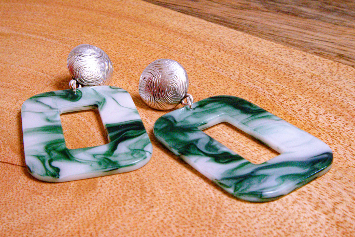 Earrings by FeSendra | acetate + silver-plated stud | green and white