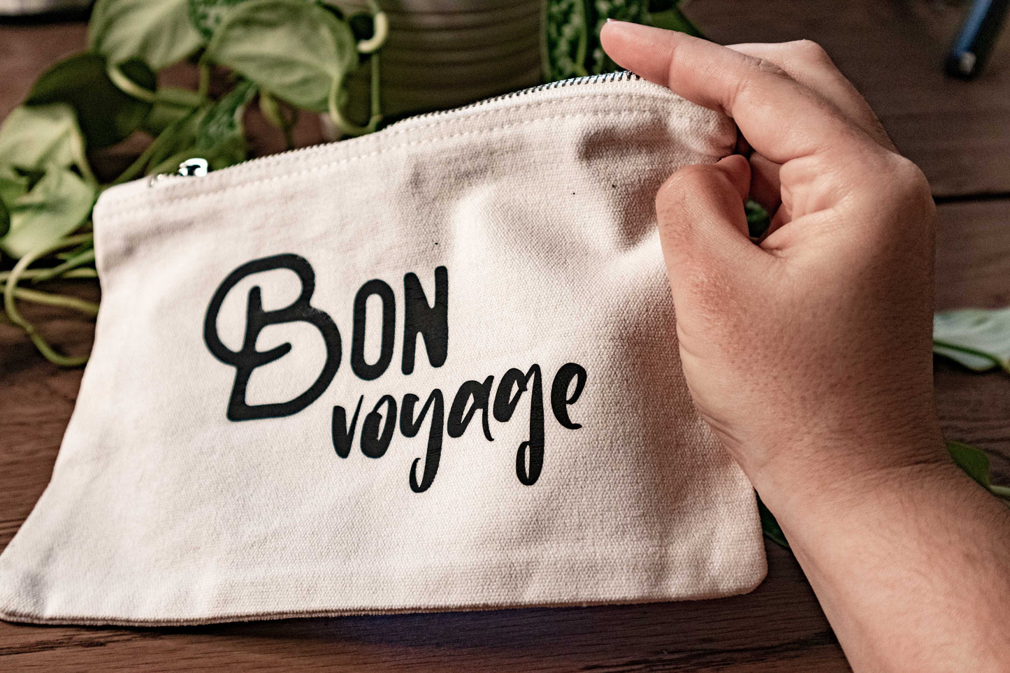 Bon Voyage - Funny Cotton Zipper Pouch for Travel, Makeup, toiletries, documents, snack, and more