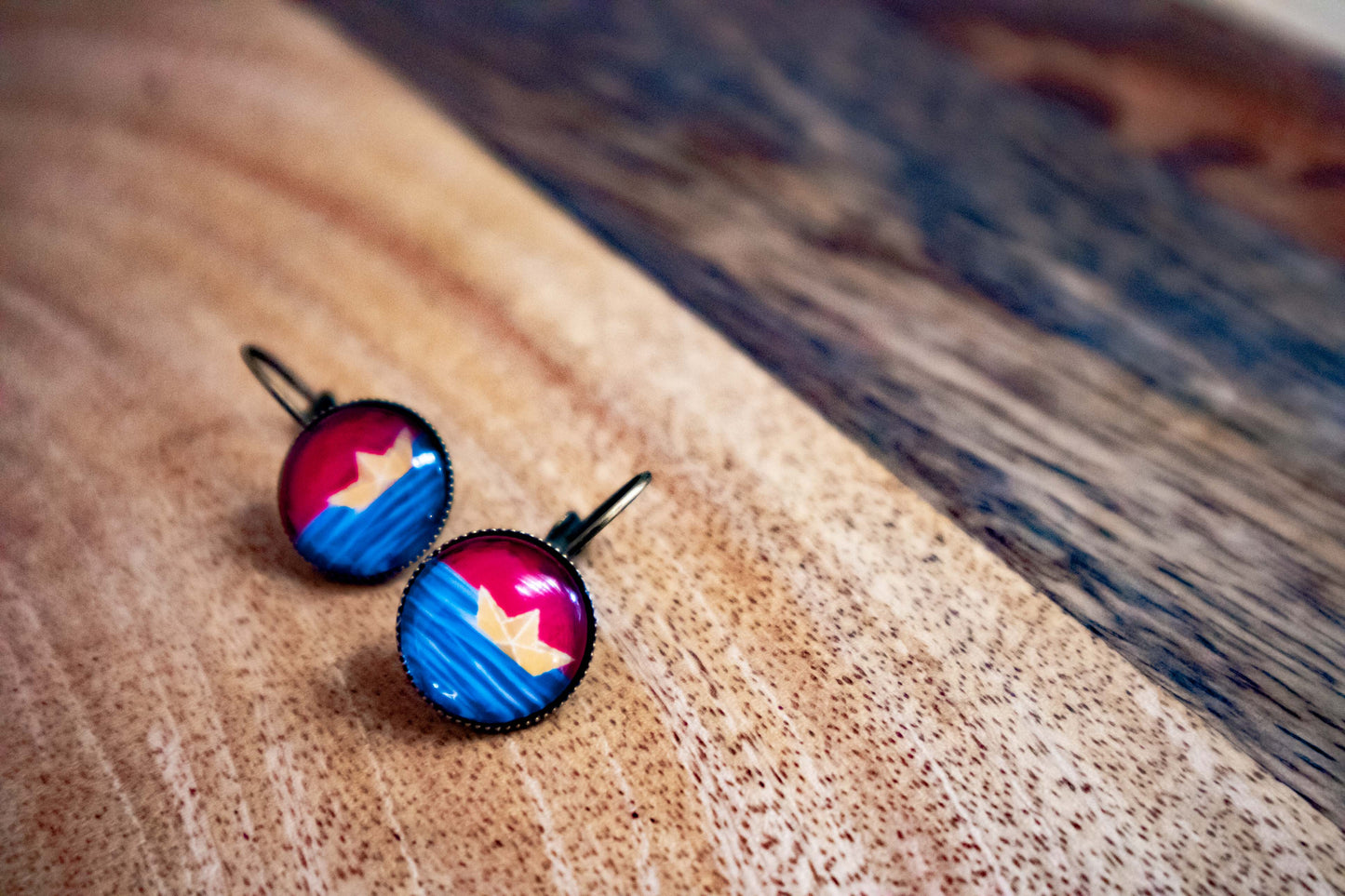 Earrings metal Cabochon- Paper boat