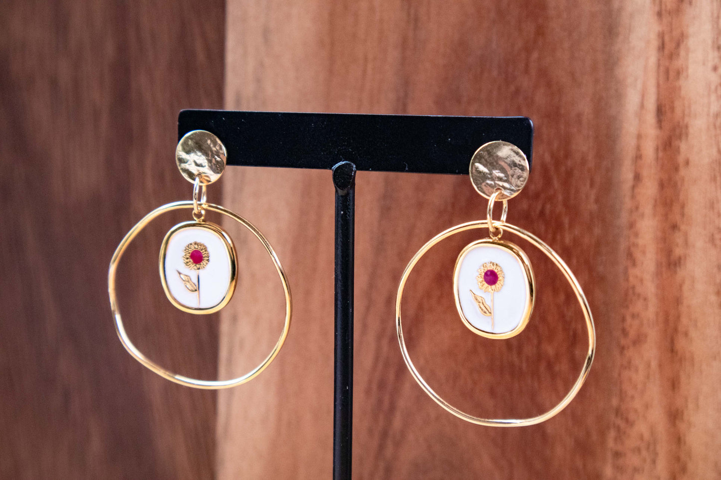 Earrings by FeSendra | Acetate | Fine Gold - 24 Carat Gold - PENDENTE OVAL ACIER INOX 316L DORÉ - Or 18 Carats