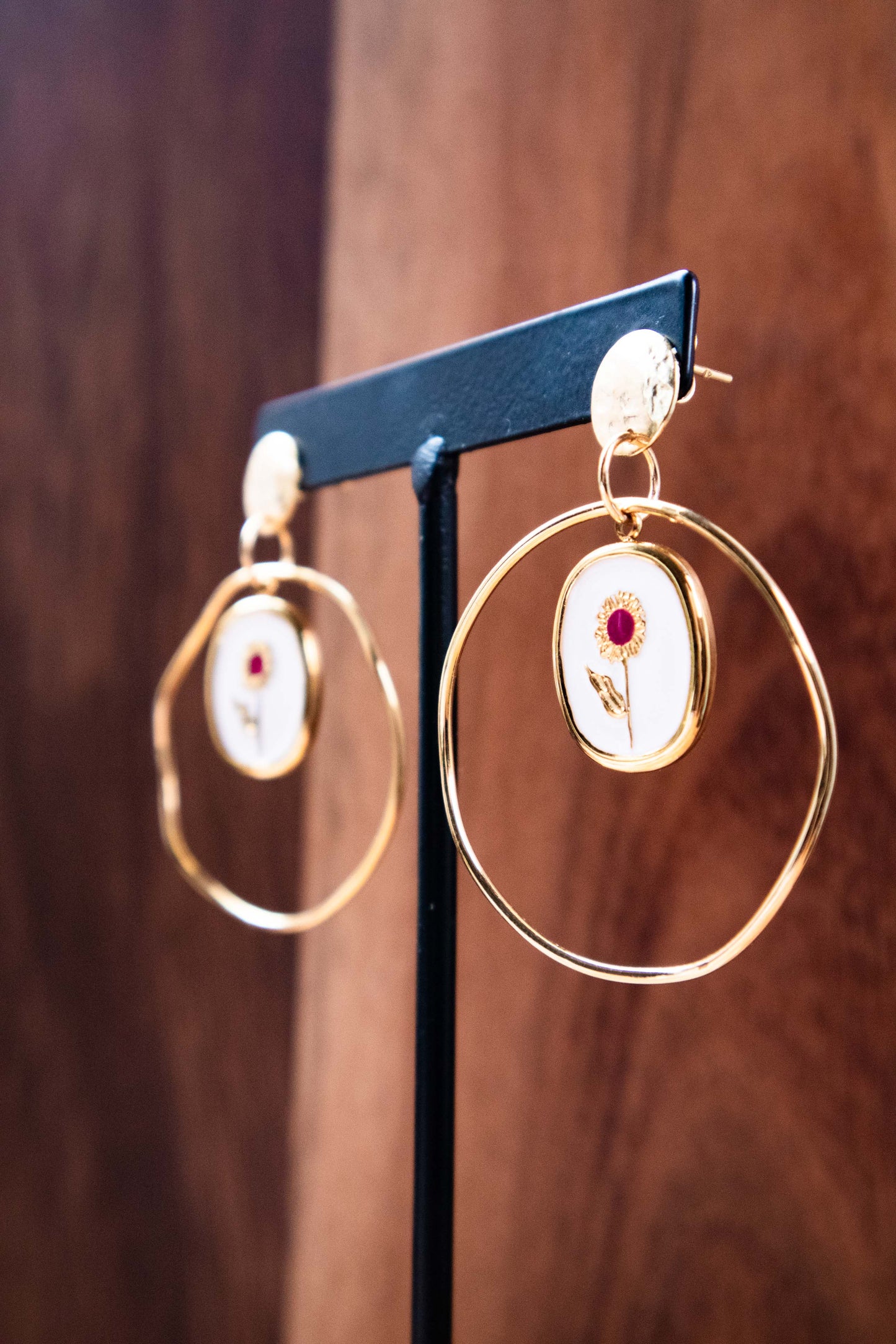 Earrings by FeSendra | Acetate | Fine Gold - 24 Carat Gold - PENDENTE OVAL ACIER INOX 316L DORÉ - Or 18 Carats