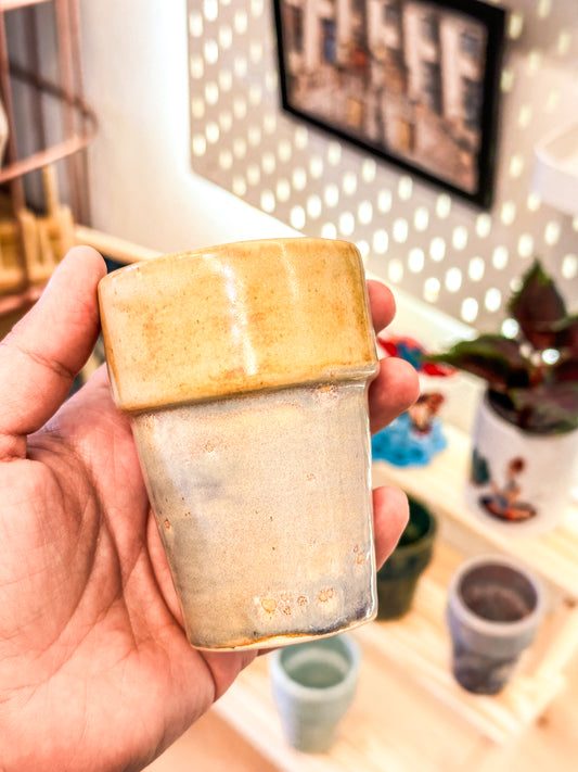 Handmade ceramic cup | beige and blue