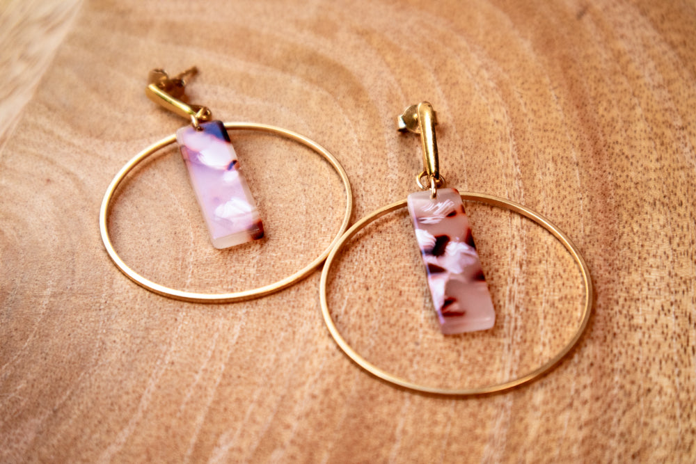 Earrings by FeSendra | gold plating, stainless steel, and acetate colors