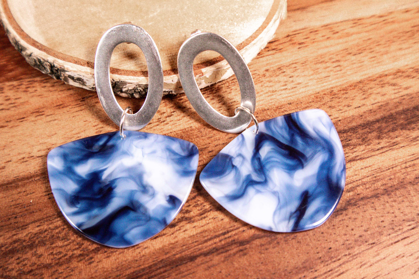 Earrings by FeSendra | acetate + silver-plated stud | blue and white