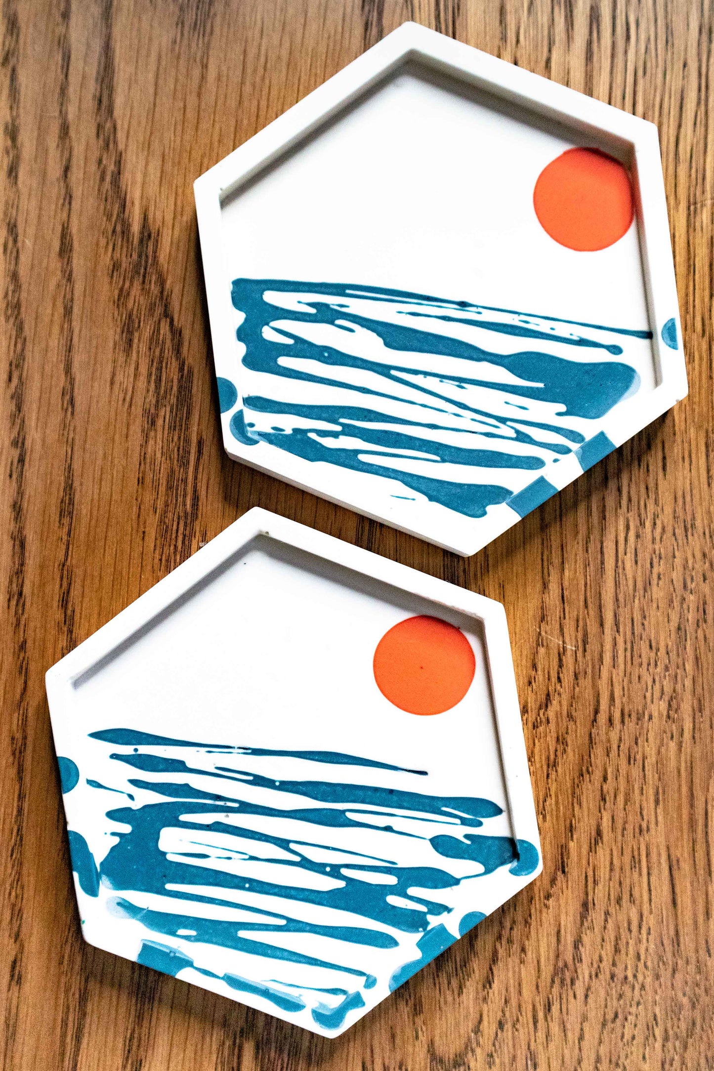 Decorative Eco resin coaster | tray | KIT | jesmonite | orange, blue & off-white