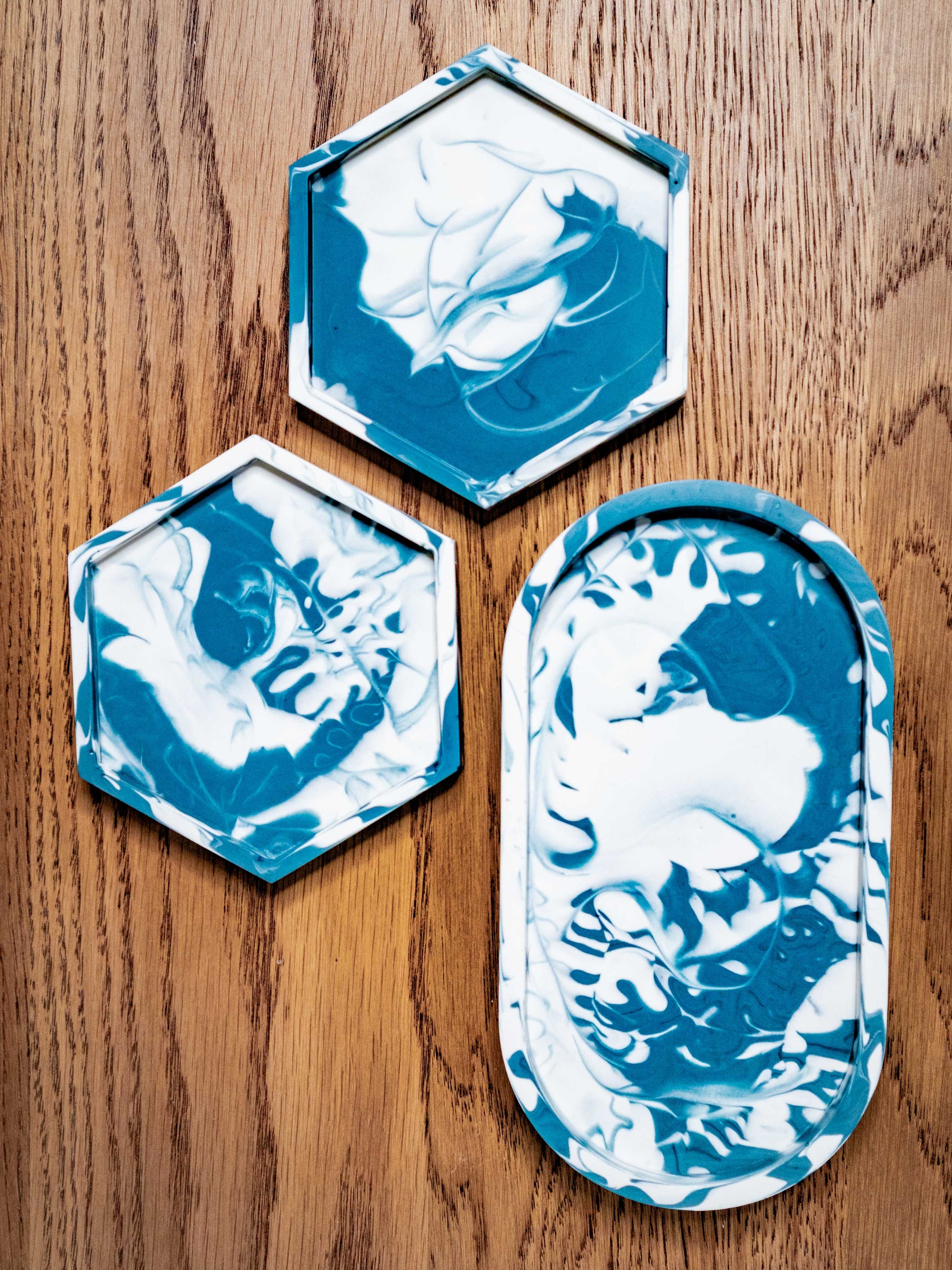 Blue Epoxy and Rambutan Coasters