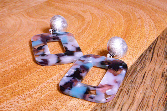 Earrings by FeSendra | acetate + silver-plated stud | blue and white