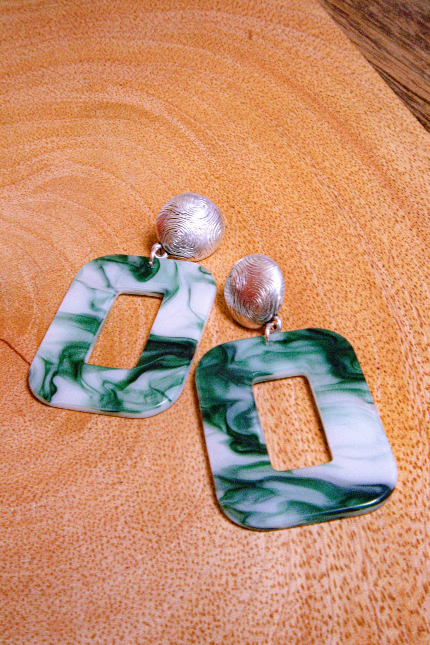 Earrings by FeSendra | acetate + silver-plated stud | green and white