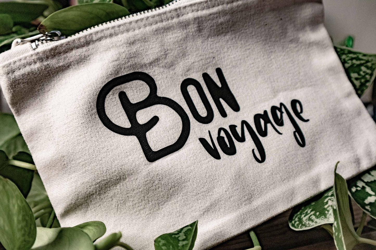 Bon Voyage - Funny Cotton Zipper Pouch for Travel, Makeup, toiletries, documents, snack, and more