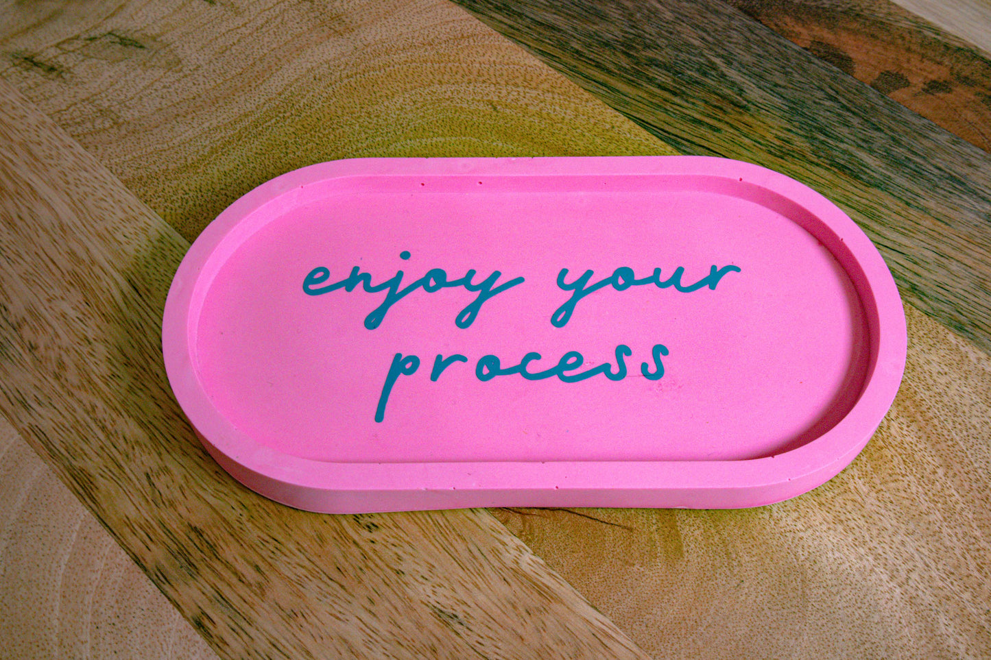 Decorative tray Enjoy your process | tray | Jesmonite | pink and green