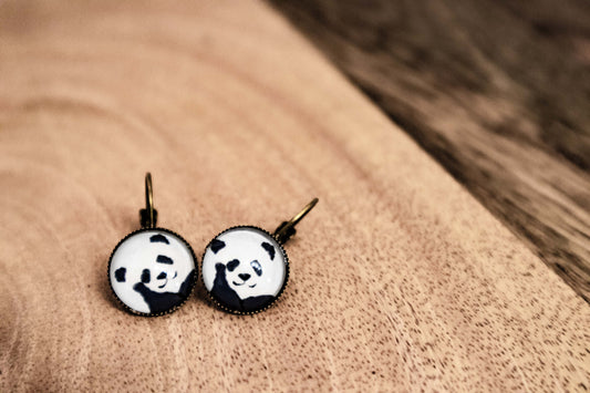 Earrings metal Cabochon - Panda