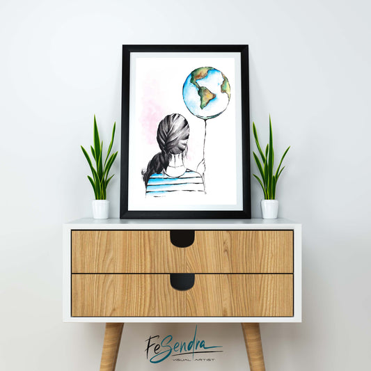 Printed Poster - The girl and the world by FeSendra