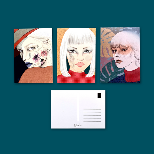 Printed Postcards - Female Portraits 1 by FeSendra