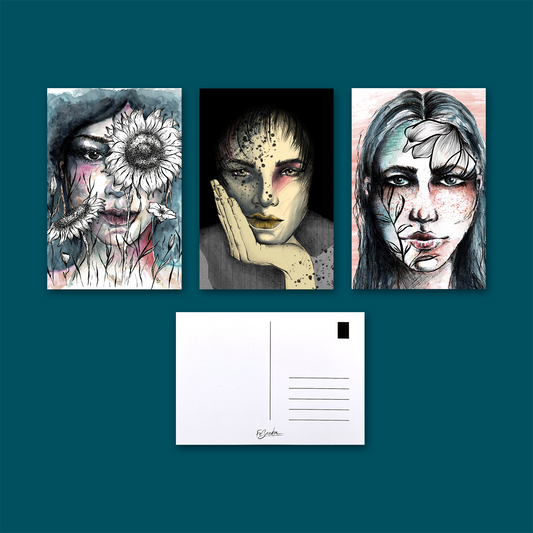 3 Printed Postcards - Set Female Portraits 2 by FeSendra